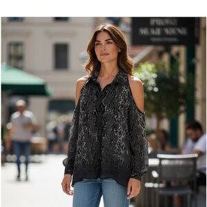 Parker Black Snake Print Cold Shoulder Blouse